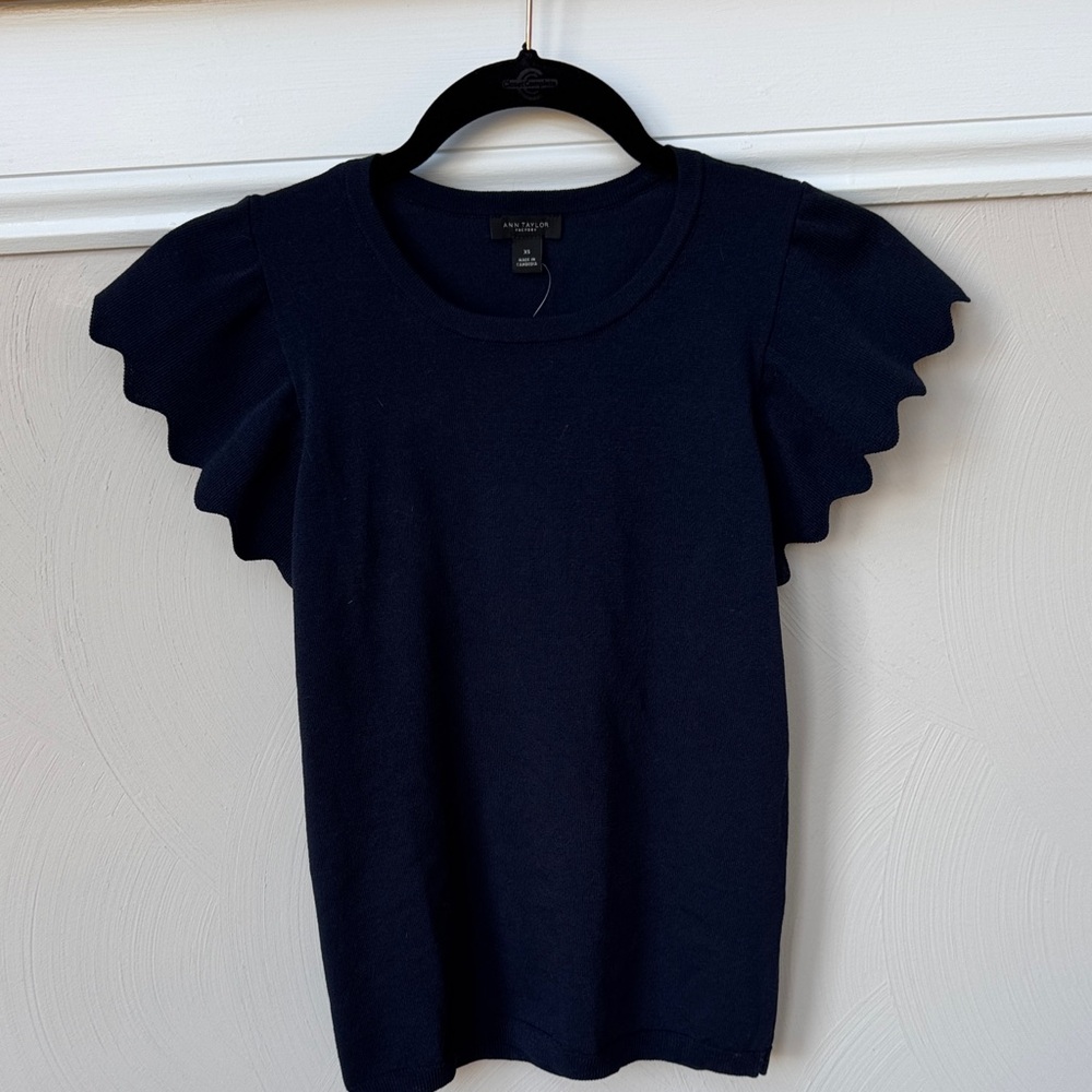 J. Crew Navy Ruffle Sleeve Tee